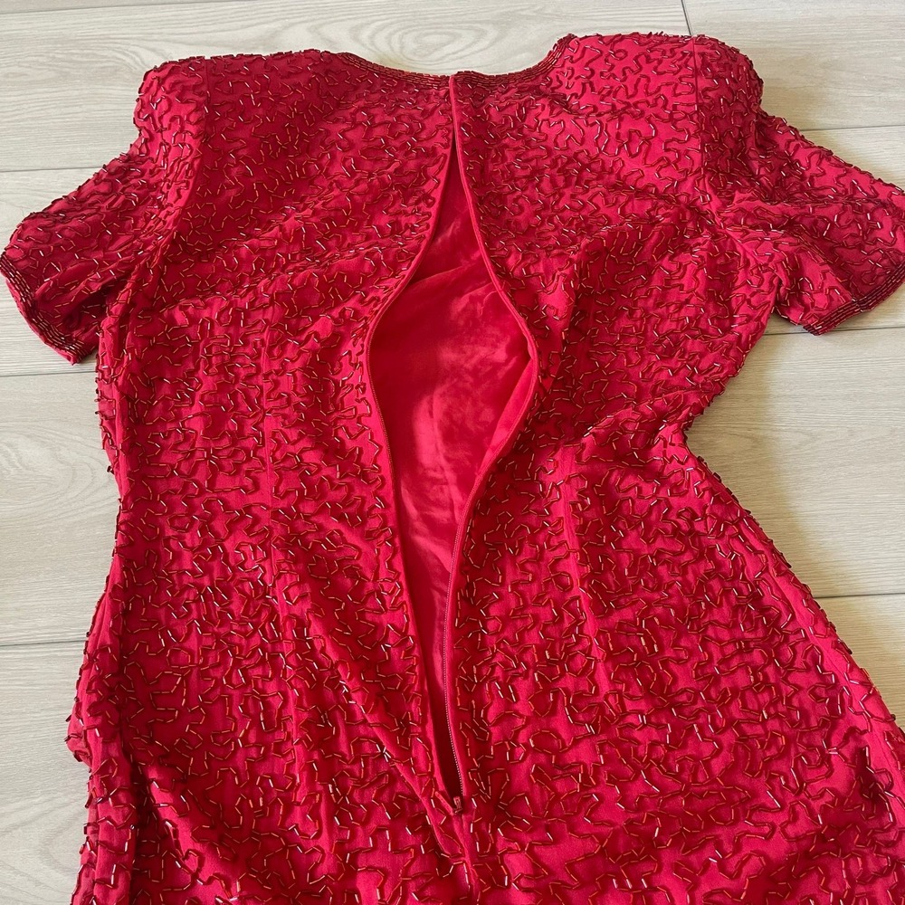 A.J. Bari Red Silk‎ Beaded Short Sleeve Party Cocktail Dress Size 4 - Picture 8 of 9